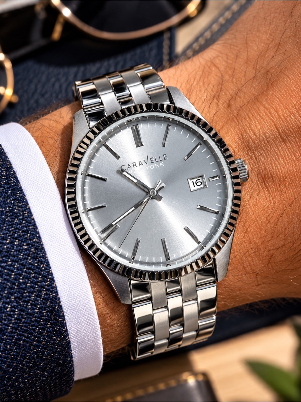 Caravelle New York by Bulova 43B136 Silver Stainless Steel Date Watch AS IS